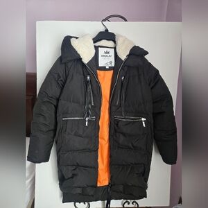 OrolayBlack Coat with Orange and Cream Lining